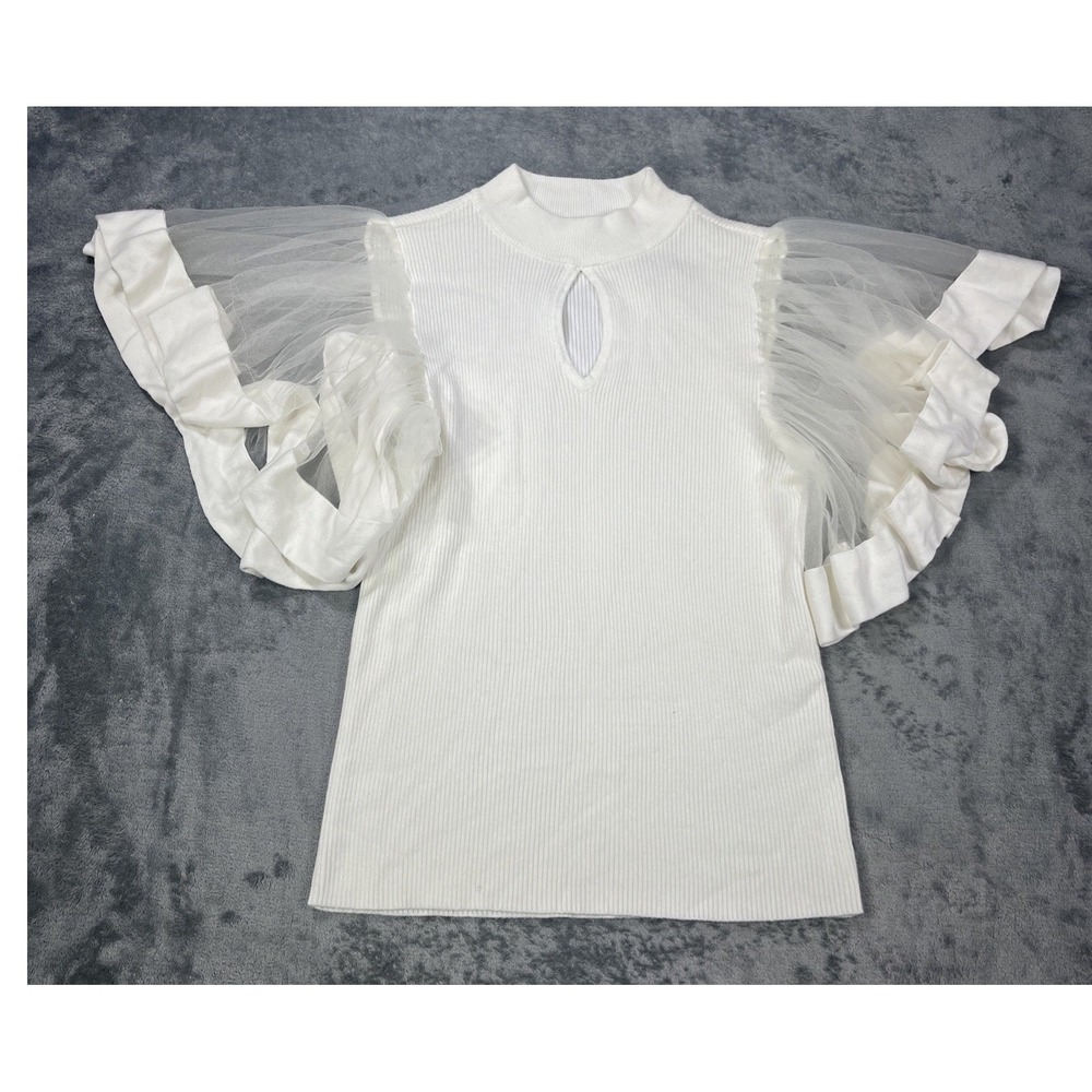7th Avenue Design Studio New York Co Blouse Womens M Top Sheer Sleeve Flowy NWT
